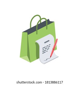 Shopping bag sheet. Vector 3d isometric, color web icons set, new flat style. Creative illustration, idea for infographics.