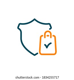 Shopping bag with shield. Secure purchase icon concept isolated on white background. Vector illustration