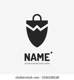 Shopping bag and shield. Vector logo design. Business concept icon.
