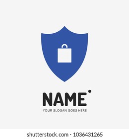 Shopping bag and shield. Vector logo design. Business concept icon.