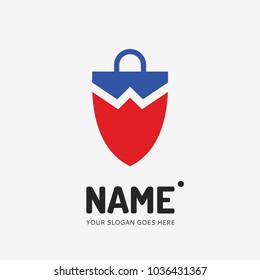Shopping bag and shield. Vector logo design. Business concept icon.