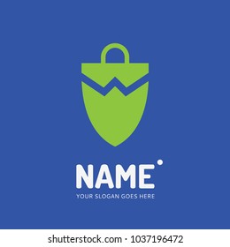 Shopping bag and shield. Vector logo design. Business concept icon.