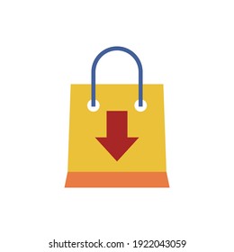 Shopping Bag Shop Down Move Arrow icon in color icon, isolated on white background 