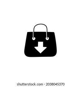 Bolsa de compras Tienda abajo Icono de flecha de movimiento en forma plana y sólida icono de glifo, aislado en fondo blanco 