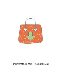 Shopping Bag Shop Down Move Arrow icon in color icon, isolated on white background 