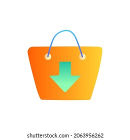 Einkaufsbeutel Shop Nach unten Pfeil-Symbol im Farbverlauf-Stil einzeln auf weißem Hintergrund 
