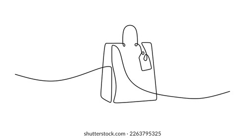 Shopping bag shop word text oneline continuous editable line art