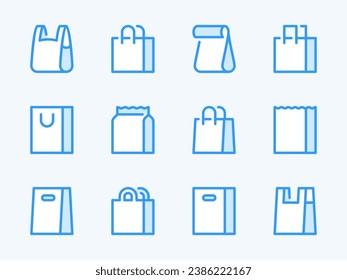 Shopping bag and Shopper variations vector line icons. Paper market pack and Grocery handbag outline icon set.
