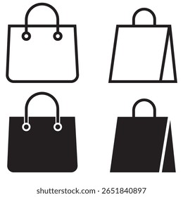 Saco de compras e Shopper variações vetor ícones de linha. Pacote de mercado de papel e conjunto de ícone de esboço de bolsa de supermercado.