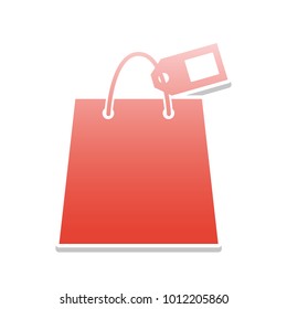 Shopping bag sign with tag. Vector. Reddish icon with white and gray shadow on white background. Isolated.