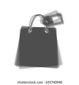 Shopping bag sign with tag. Vector. Gray icon shaked at white background.