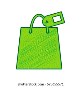 Shopping bag sign with tag. Vector. Lemon scribble icon on white background. Isolated