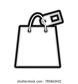 Shopping bag sign with tag. Vector. Flat style black icon on white.