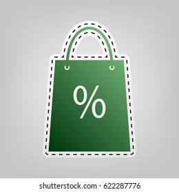 Shopping bag sign. Vector. Green icon with outline for cutting out at gray background.