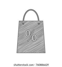 Shopping bag sign. Vector. Shaded gray icon on white background. Isolated.