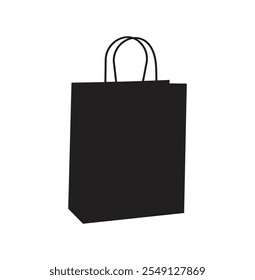 Ilustración plana del icono de la silueta del bolso de compras, diseño negro del Vector del bolso de compras, perfecto para las industrias al por menor, del comercio electrónico, y de la moda, aisladas en el fondo blanco, concepto minimalista.