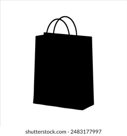 Shopping bag silhouette on white background. Shopping bag icon flat vector illustration design.