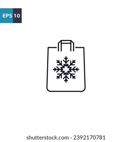 Shopping bag with snowflake outline icon Vector illustration