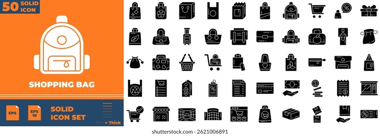 Shopping Bag Solid Editable Icons set. Vector illustration in modern thin solid style of Shopping Bag icons: plastic, shopping, supermarket, etc