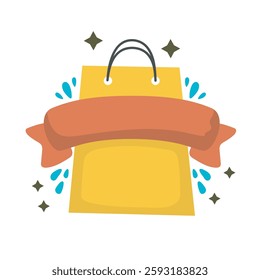 shopping bag with sparkling and text space bow in flat vector design