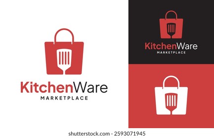 Shopping Bag with Spatula Logo Design Template. Suitable for Restaurant, Bistro, Food and Cooking Shop, Kitchenware Kitchen Utensil Marketplace, Chef Merchandise Market, or Culinary Gift Store