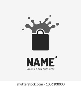 Shopping bag and splash. Vector logo design. Business concept icon.