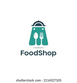 Shopping bag spoon and fork restaurant icon logo design Premium