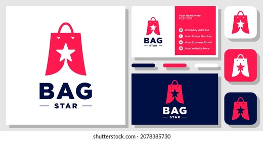Shopping Bag Star Sale Store Shop Retail Top Fashion Market Logo Design with Business Card Template