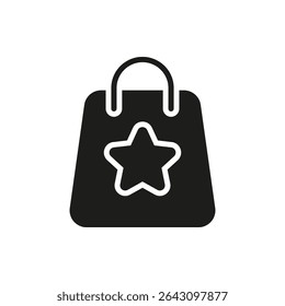 Shopping Bag With Star Solid Icon. Premium Retail Market And Customer Rewards Silhouette Symbol. Loyalty And Vip Shopping Experience Representation. Isolated Vector Illustration.