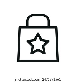 Bolso de compras con el símbolo de la estrella aislado, Vector de la bolsa de papel de lujo con el trazo editable