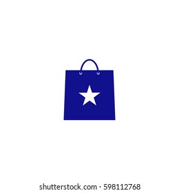 shopping bag star vector icon. Blue icon