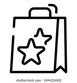 Shopping bag with stars icon. Outline shopping bag with stars vector icon for web design isolated on white background