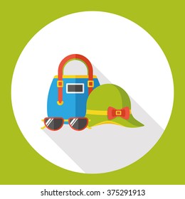 shopping bag, sun-hat and sun-glasses flat icon
