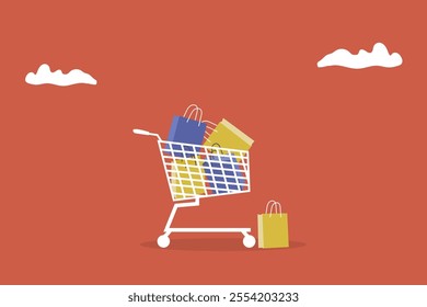 shopping bag in supermarket trolley. concept of advertising promotion online shopping sale