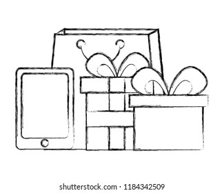 shopping bag with tablet and gift