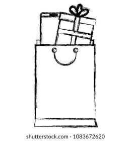 shopping bag with tablet and giftbox