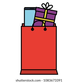 shopping bag with tablet and giftbox