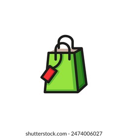 Shopping bag with tag line icon. Handbag, handle, purchase, package. Delivery concept. Can be used for topics like shipping, transportation, online store.