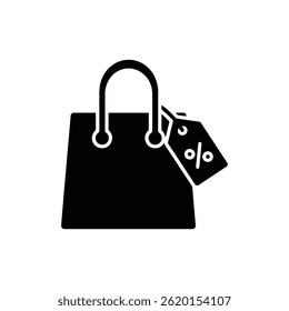 Shopping Bag with Tag and Percentage Symbol Symbolizing Discounts