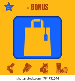 shopping bag with tag vector icon. Flat design style.