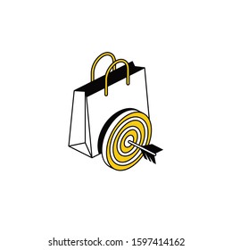 Shopping bag target. Vector line, 3d stroke isometric, color web icon, new flat style. Creative illustration design, abstract idea for infographics.