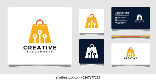 Shopping Bag Technology Logo Template With Business Card Design Inspiration