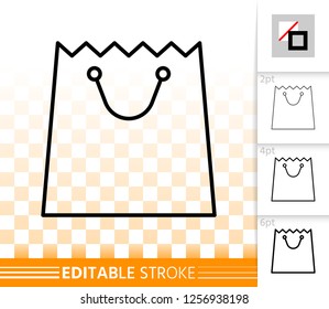 Shopping Bag thin line icon. Outline web sign of package. Sale linear pictogram with different stroke width. Simple vector symbol transparent background. Paper packet editable stroke icon without fill