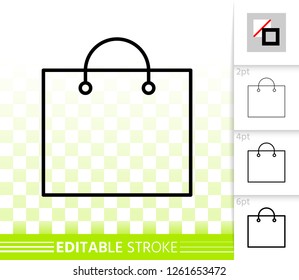Shopping Bag thin line icon. Outline sign of package. Sale linear pictogram with different stroke width. Simple vector symbol, transparent background. Plastic packet editable stroke icon without fill