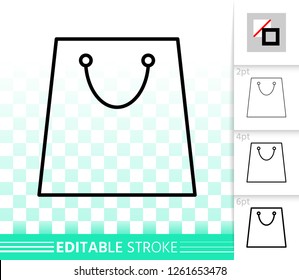Shopping Bag thin line icon. Outline sign of package. Sale linear pictogram with different stroke width. Simple vector symbol, transparent background. Present handbag editable stroke icon without fill