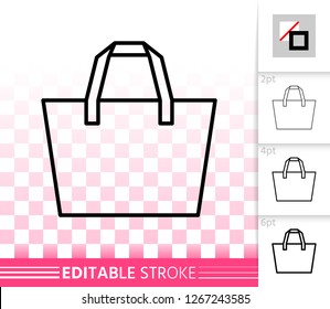 Shopping Bag thin line icon. Outline web sign of package. Sale linear pictogram with different stroke width. Simple vector symbol, transparent background. Fashion Bag editable stroke icon without fill