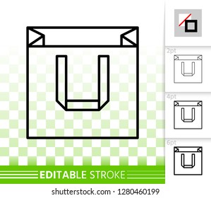 Shopping Bag thin line icon. Outline web sign of package. Sale linear pictogram with different stroke width. Simple vector symbol, transparent background. Fabric bag editable stroke icon without fill