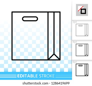Shopping Bag thin line icon. Outline web sign of package. Sale linear pictogram with different stroke width. Simple vector symbol, transparent background. Paper bag editable stroke icon without fill