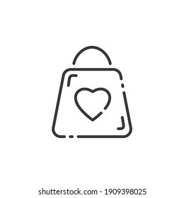 Icono de la línea delgada de la bolsa de compras. Símbolo del corazón. ilustración de vector de comercio de esquema