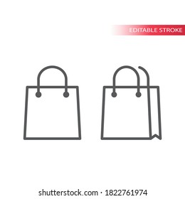Shopping bag thin line vector icon. Simple paper bag, commerce outline symbol, editable stroke.